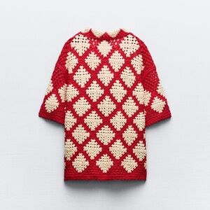 Zara Red and Cream Crochet Top